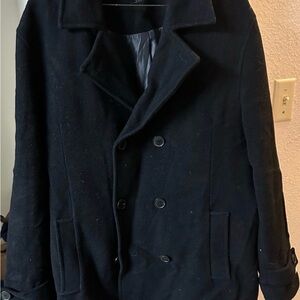 Men's Black Double-Breasted Peacoat by Calvin Klein
